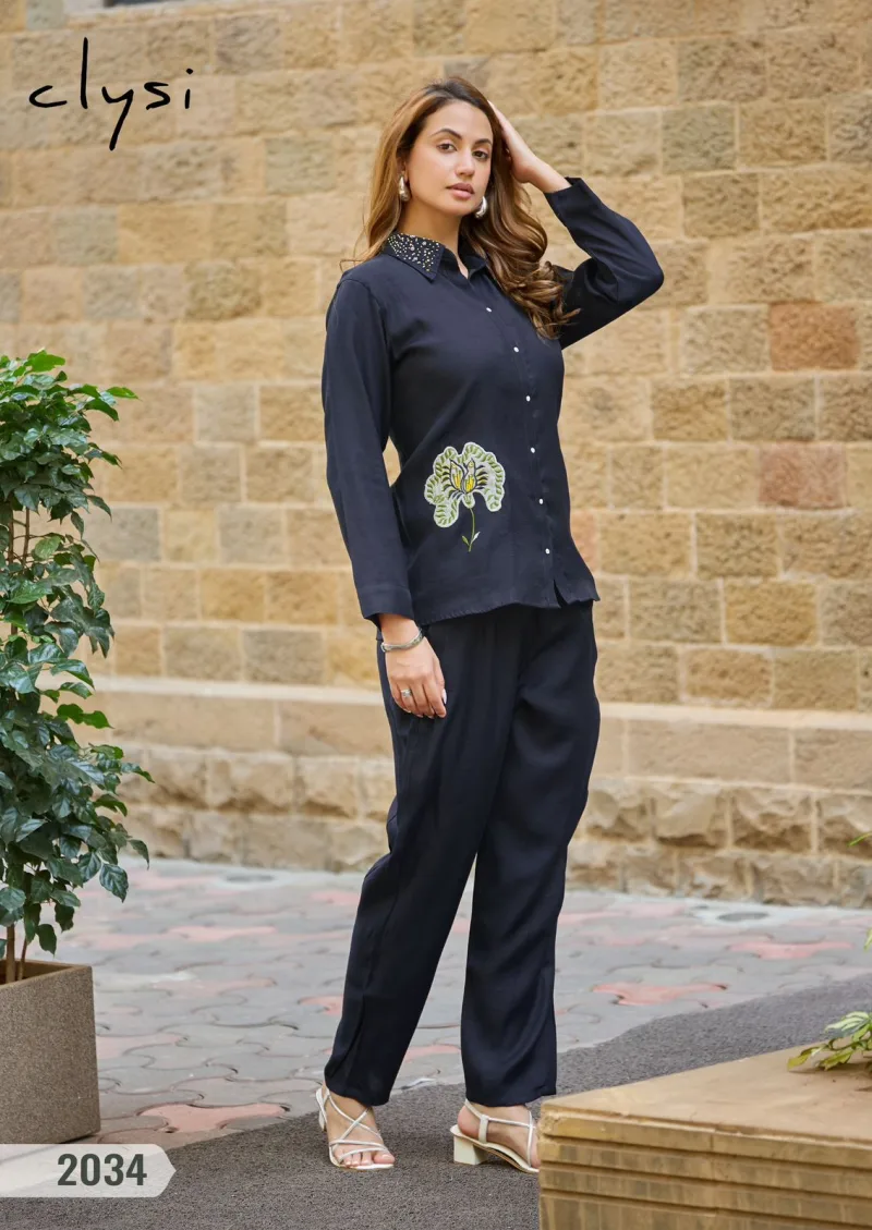 Zaira By Clysi Viscose Silk Handwork Co Ord Set